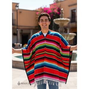 Mexican Adult zarape 28.5 x 42 inches front total 84 in plus fringe Orange